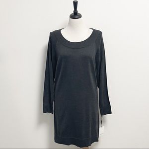 Calvin Klein Charcoal Gray Knit Sweater Scoop Neck Dolman Sleeve Dress NWT Large